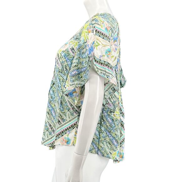 Maeve Anthropologie Top Womens 2 Multi Maya Flutter Sleeves Pleats Floral Boho - Picture 4 of 8
